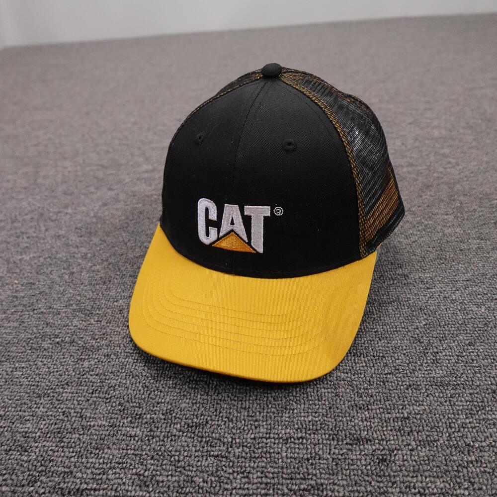 CAT Hat Cap Snap Back Mens One Size Black Yellow Mesh Trucker Baseball Workwear